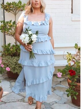 Show Me Your Mumu Light Blue Ruffle Tiered Maxi Dress
